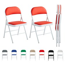 Set of 2 Folding Dining Chairs Metal Frame Padded Seats