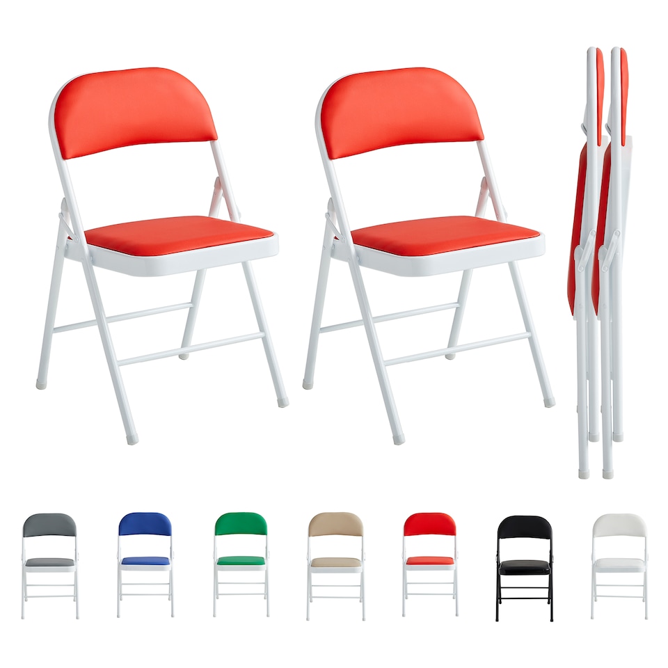 image 1 of Set of 2 Folding Dining Chairs Metal Frame Padded Seats