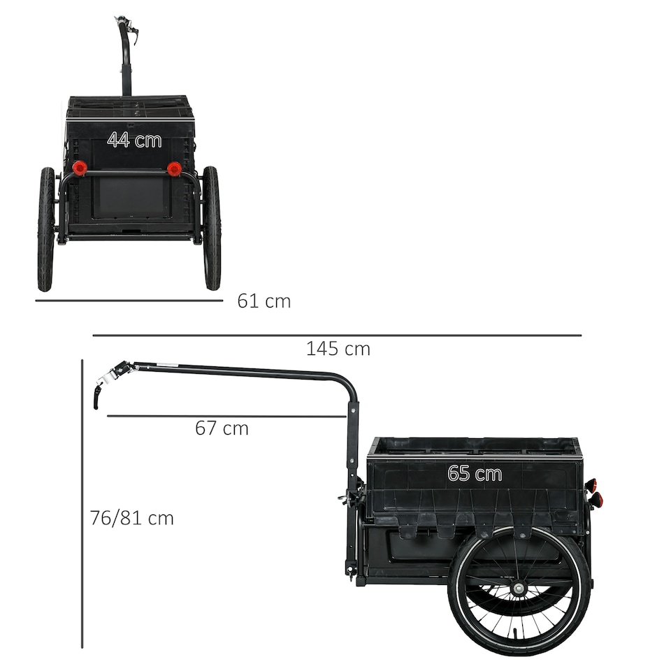 image 1 of HOMCOM Bicycle Trailer with Foldable Storage Box and Pneumatic Tyres, Black | Black