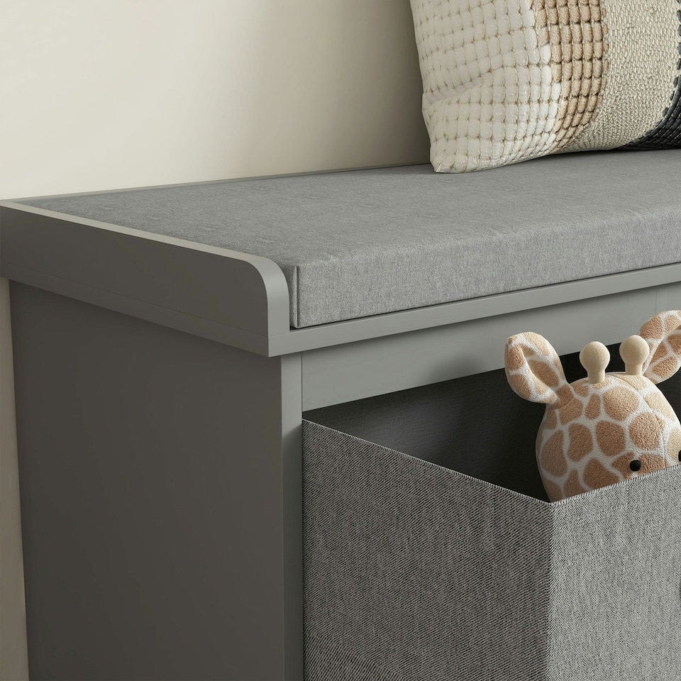image 1 of HOMCOM Shoe Bench with 3 Fabric Baskets, Shoe Storage Bench with Seat Cushion, Shoe Cabinet for Entryway, Hallway, Living Room, Bedroom Grey
