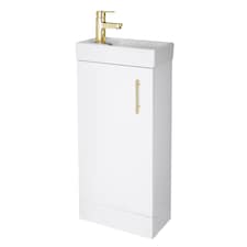 Wall Hung Vanity Basin 400mm Gloss White & Brushed Brass Handle | White | Gloss White | 781 x 400 x 222mm