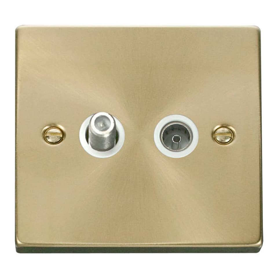 image 1 of SE HOME Satin Brushed Brass Satellite & Coaxial Socket 1 Gang | Gold | Satin Brass