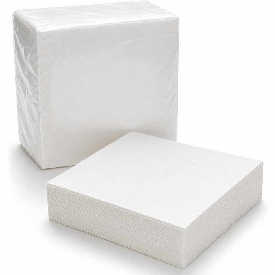 image 1 of ECONX White 2 Ply 4 Fold Paper Napkins Tissue Serviettes for Birthdays Weddings Parties Pack of 1000