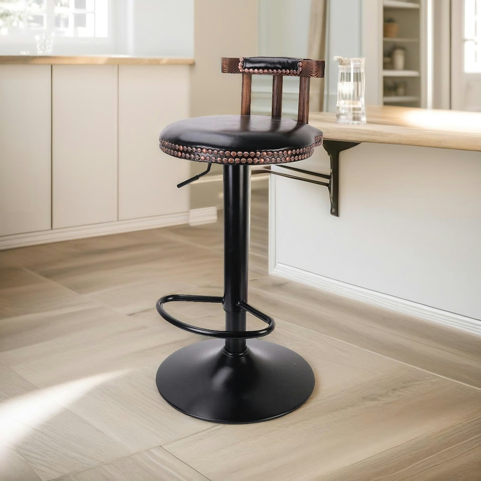 image 1 of 2PC Vintage Style Height Adjustable 360 Swivel Barstools Set Black Black