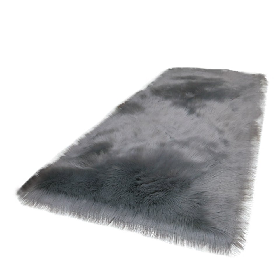image 1 of Living and Home Rectangular Super Soft Shaggy Area Rug, Grey, 90x60cm