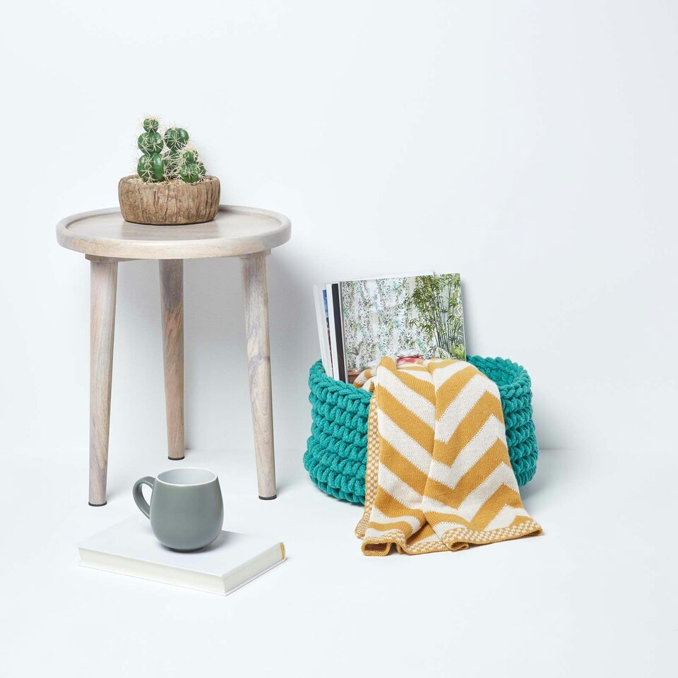 image 1 of Homescapes Teal Green Cotton Knitted Round Storage Basket - 37 x 21 cm Green | M