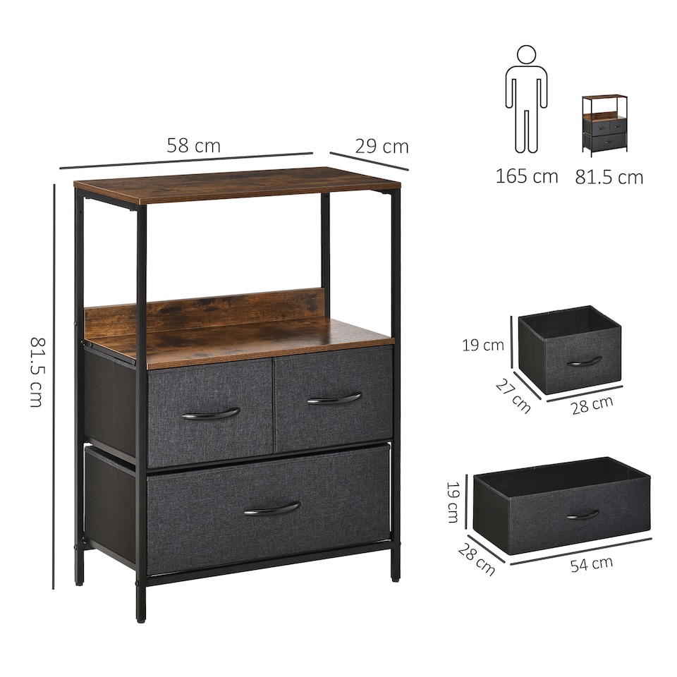 image 1 of HOMCOM 3 Drawer Storage Chest Unit Home Cabinet w  Shelves Home Living Room Bedroom Entryway Living Furniture, Black
