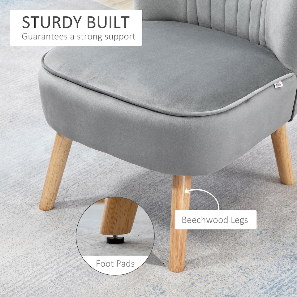 image 1 of HOMCOM Velvet Accent Chair Occasional Tub Seat Padding Curved Back with Ottoman Wood Frame Legs Home Furniture Light Grey