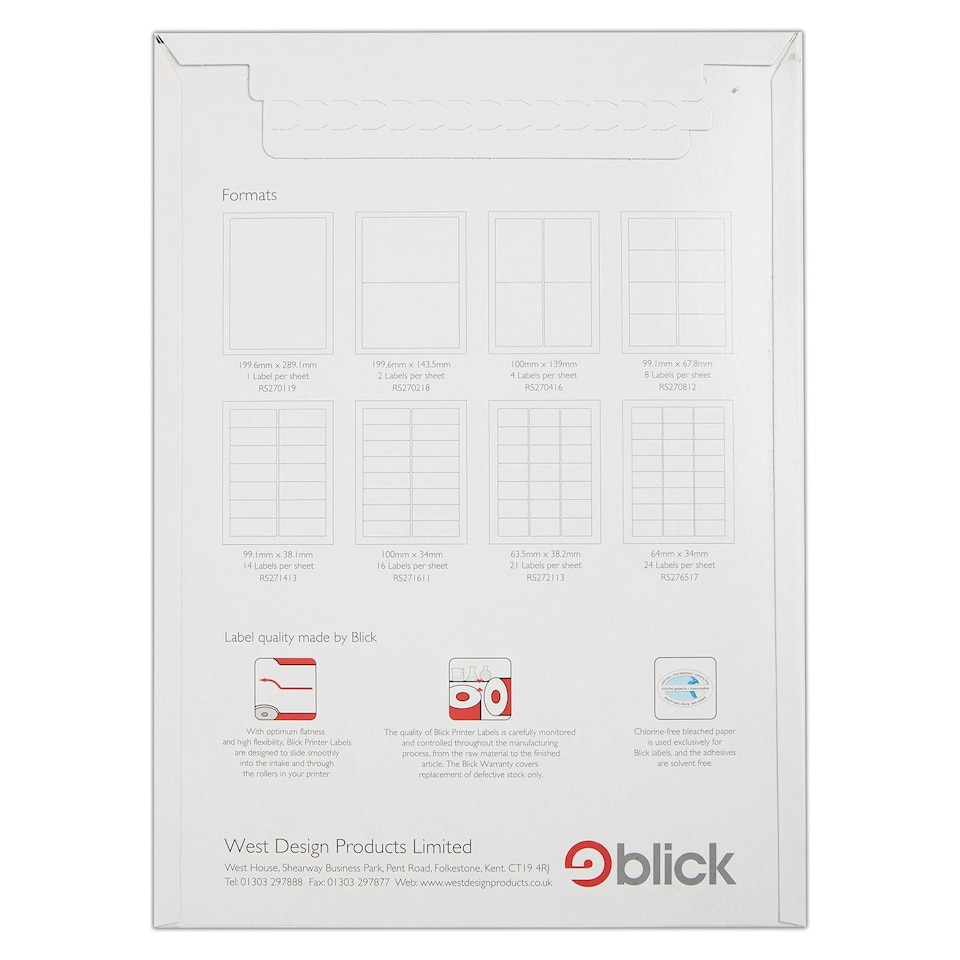 image 1 of Blick 8 Per Sheet 25 Sheets, 99.1mm x 67.8mm, Rectangular, White, 200 Labels