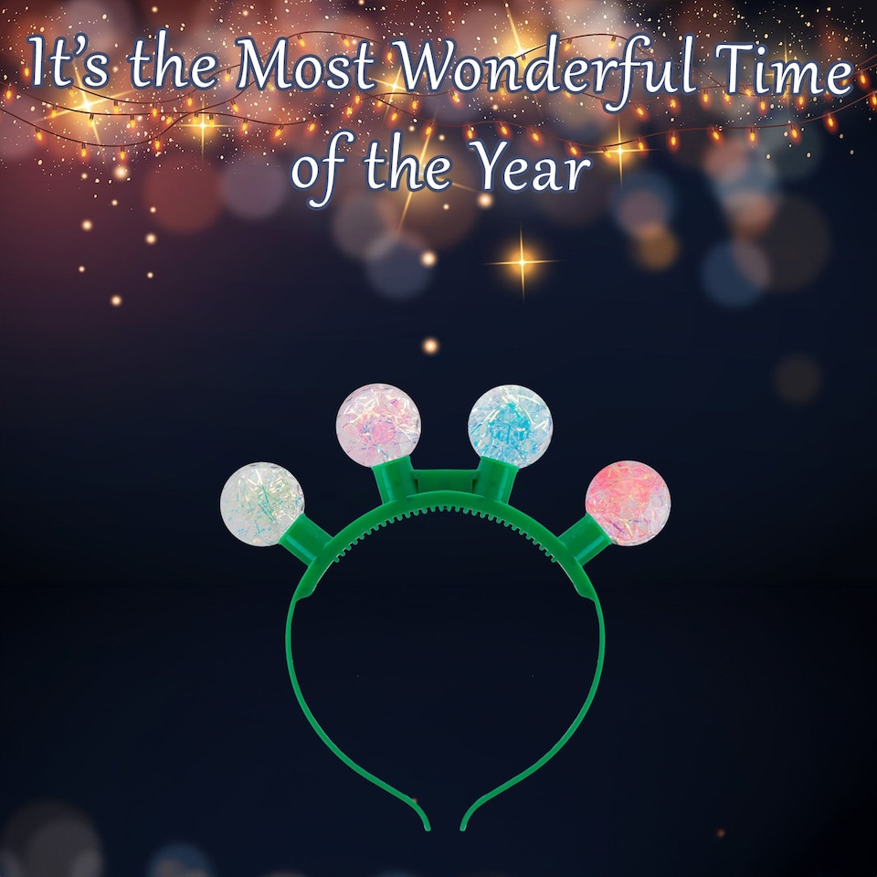 image 1 of vfm-estore Christmas Light-Up Headband Glitter Ball - One Size, Green Glitter