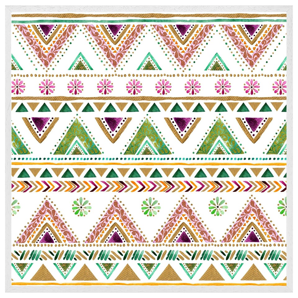 image 1 of Colourful striped gold style triangles (Picutre Frame) White | XL