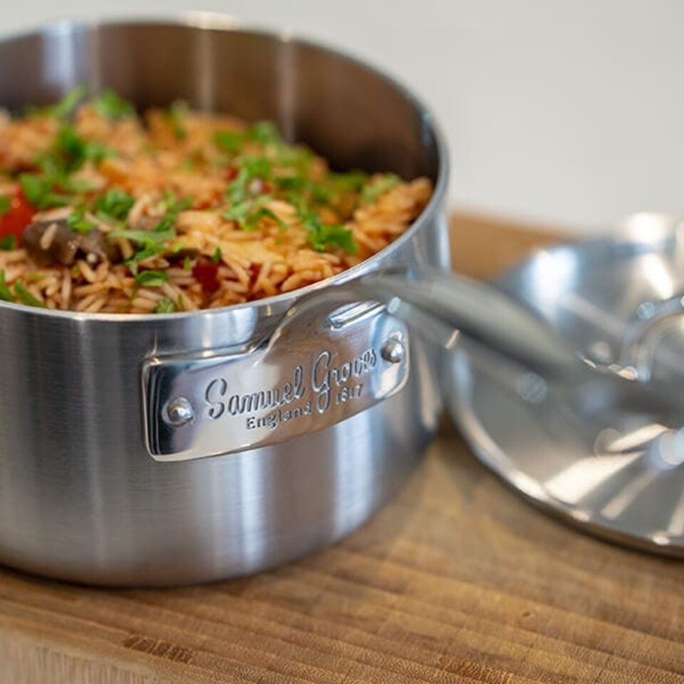 image 1 of Samuel Groves Classic Stainless Steel Triply 3 Piece Saucepan Set