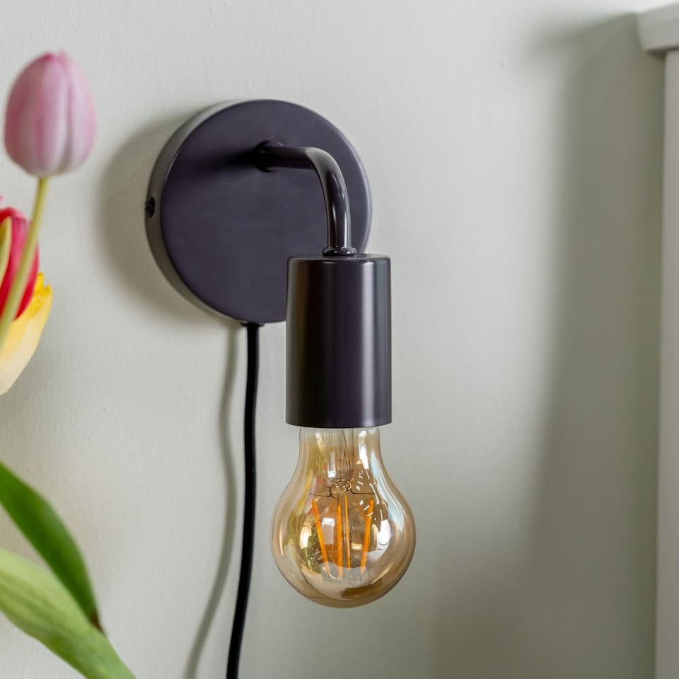 image 1 of ValueLights Jordy Plug in Colour Pop Charcoal Grey Wall Light & Bulb | Black