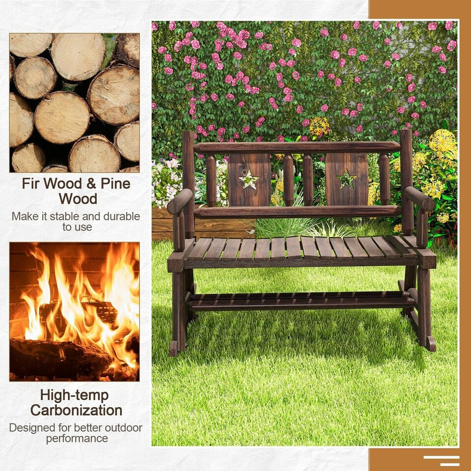 image 1 of COSTWAY Patio Rocking Bench Double Rocker Loveseat Brown