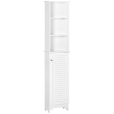 HOMCOM Tall Bathroom Cabinet, Freestanding Slim Bathroom Storage Unit with Adjustable Shelves and Shutter Door, Floor Storage Cupboard with 6 Shelves, 165H x 34W x 20D cm, White