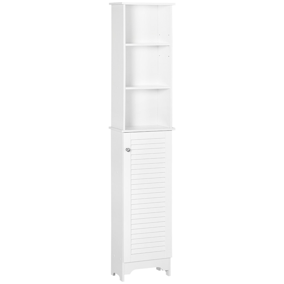image 1 of HOMCOM Tall Bathroom Cabinet, Freestanding Slim Bathroom Storage Unit with Adjustable Shelves and Shutter Door, Floor Storage Cupboard with 6 Shelves, 165H x 34W x 20D cm, White
