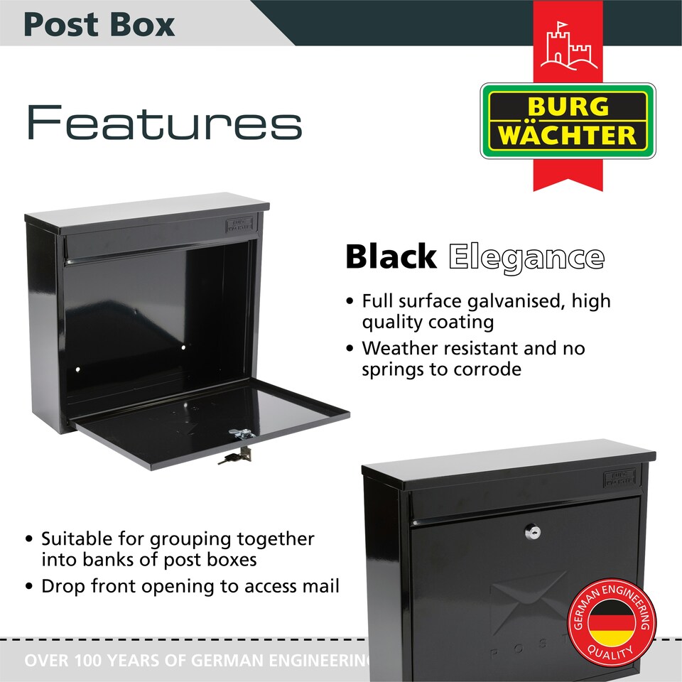 image 1 of Burg-Wachter Elegance Wall Mounted Galvanised Stell Lockable Weatherproof Ppost Box - 36x31x11cm Green | Chartwell Green