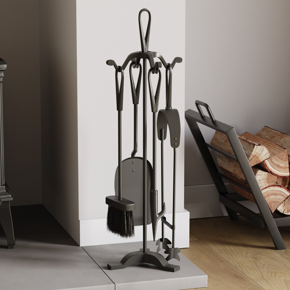image 1 of Fire Vida 5 Piece Buxton Companion Set Fireside Fireplace Accessory, Black