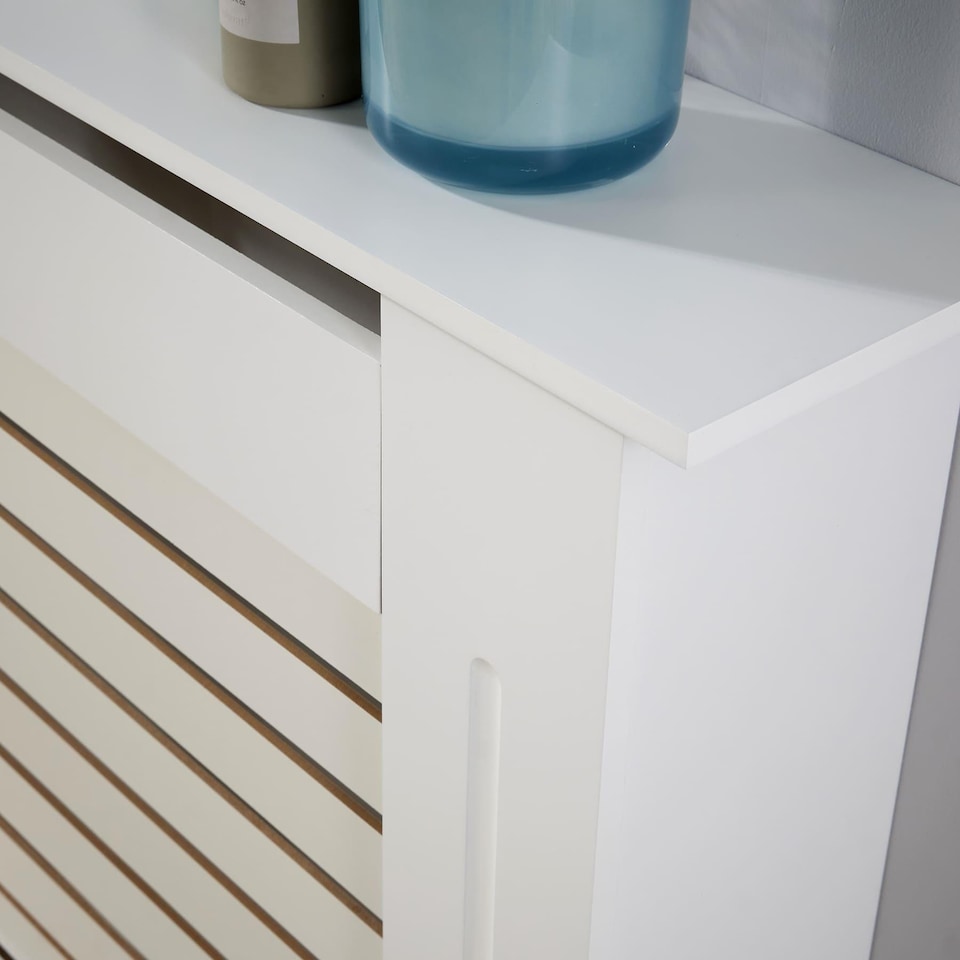 image 1 of Extending Radiator Cover Adjustable Wooden MDF Slatted Grill | White
