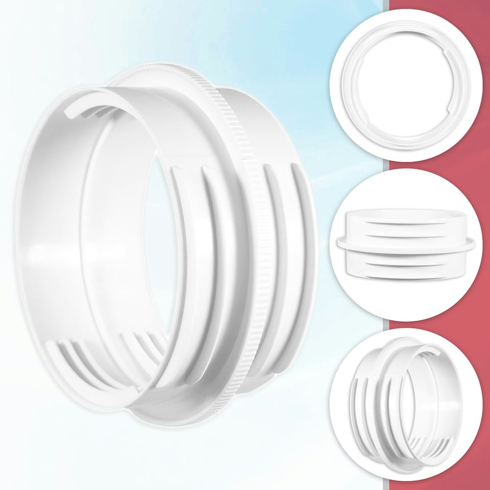 image 1 of SPARES2GO Vent Outlet Hose Connector Coupler Threaded Air Con Cooker Hood Hydroponics Duct Pipe Extension Ring (5" / 5.9") White