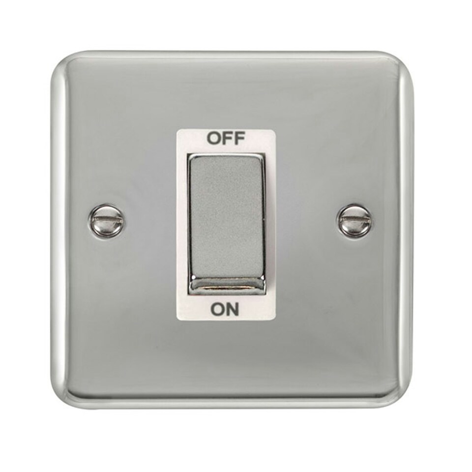 SE HOME Curved Polished Chrome 1 Gang Ingot Size 45A Switch White | Polished Chrome