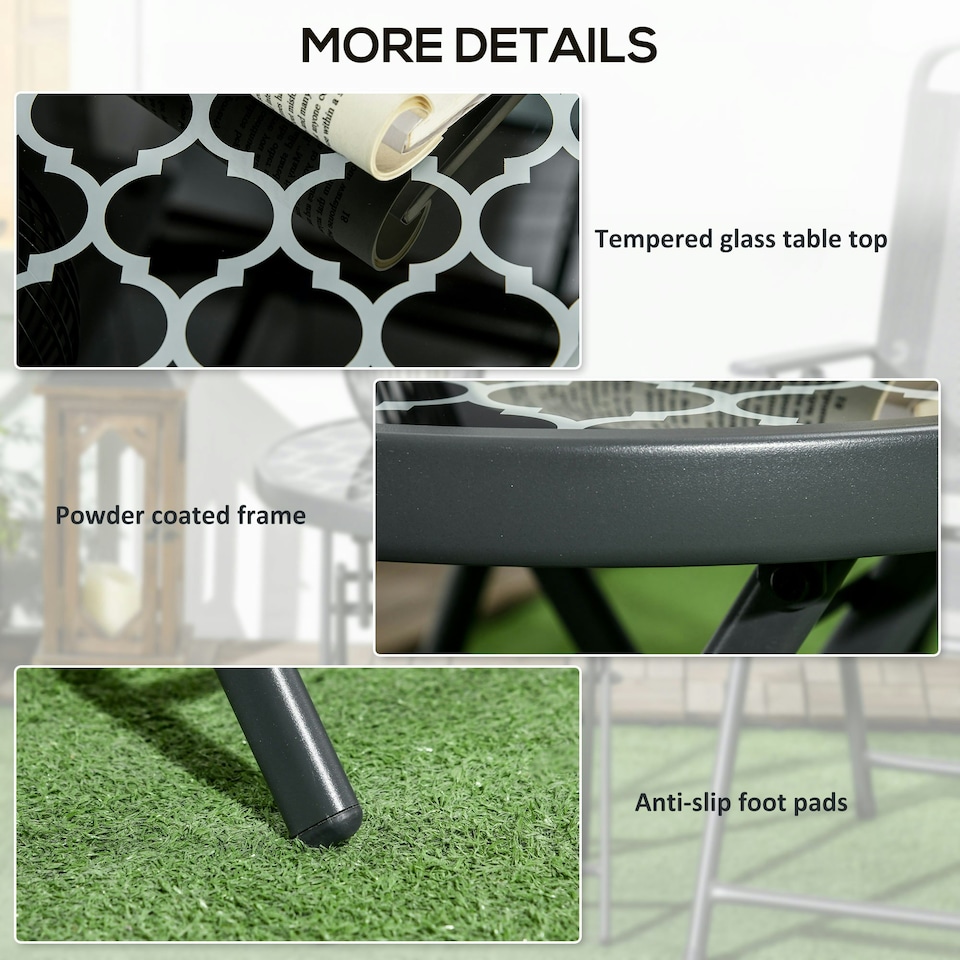 image 1 of Outsunny Round Folding Side Table w/ Imitation Marble Glass Top, Black