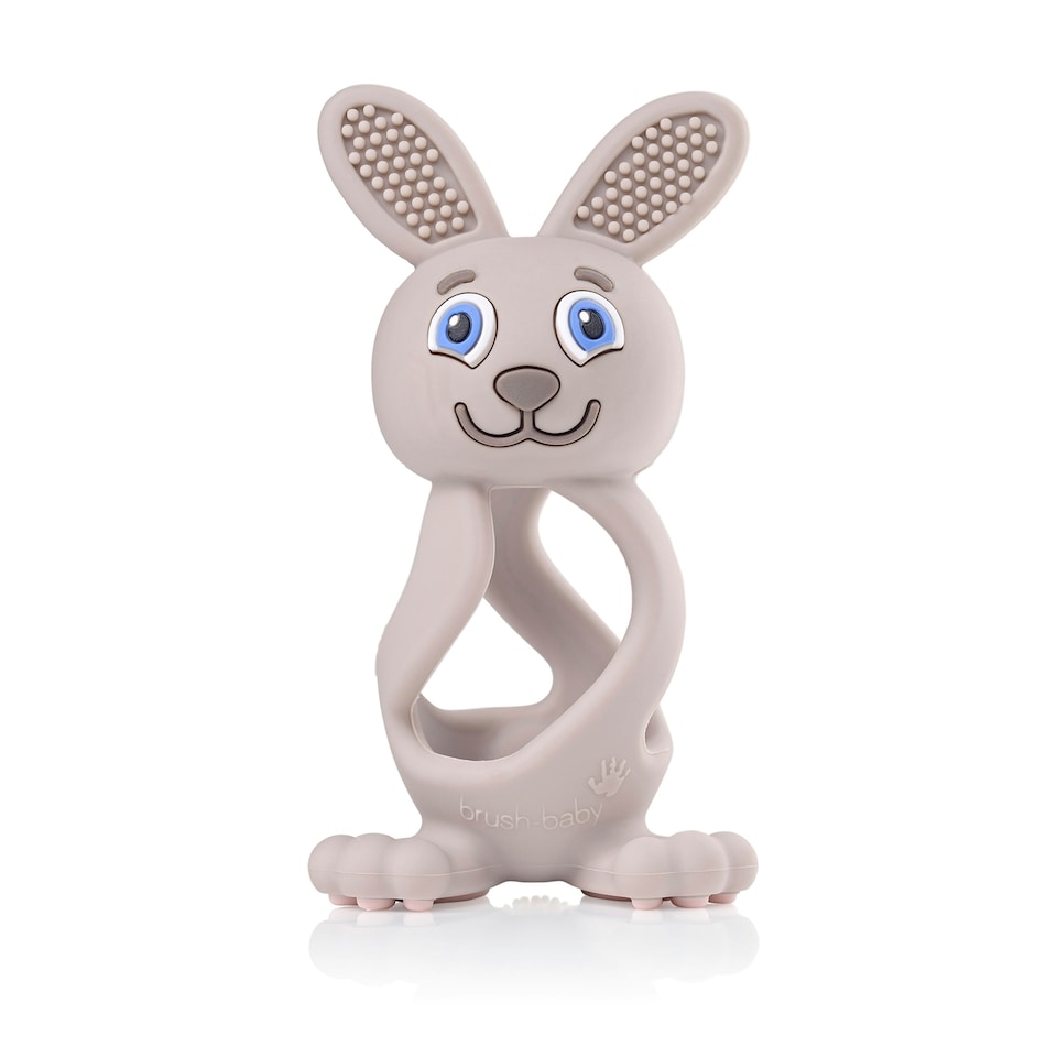 image 1 of Bobbie Bunny Baby Teether Toy Cappuccino Grey | Twist & Bounce Teething Toy