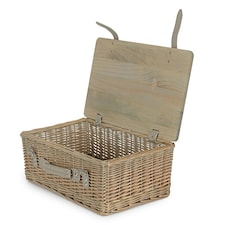 Antique Wash Empty Picnic Basket with Pinewood Lid | Brown | M