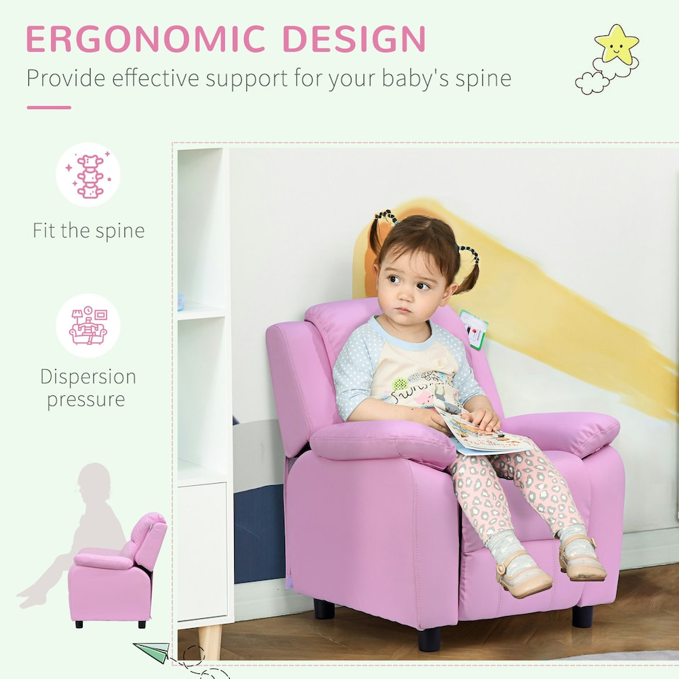 image 1 of HOMOM Kids Recliner Armchair PU Leather Game Chair Children Sofa Seat Pink