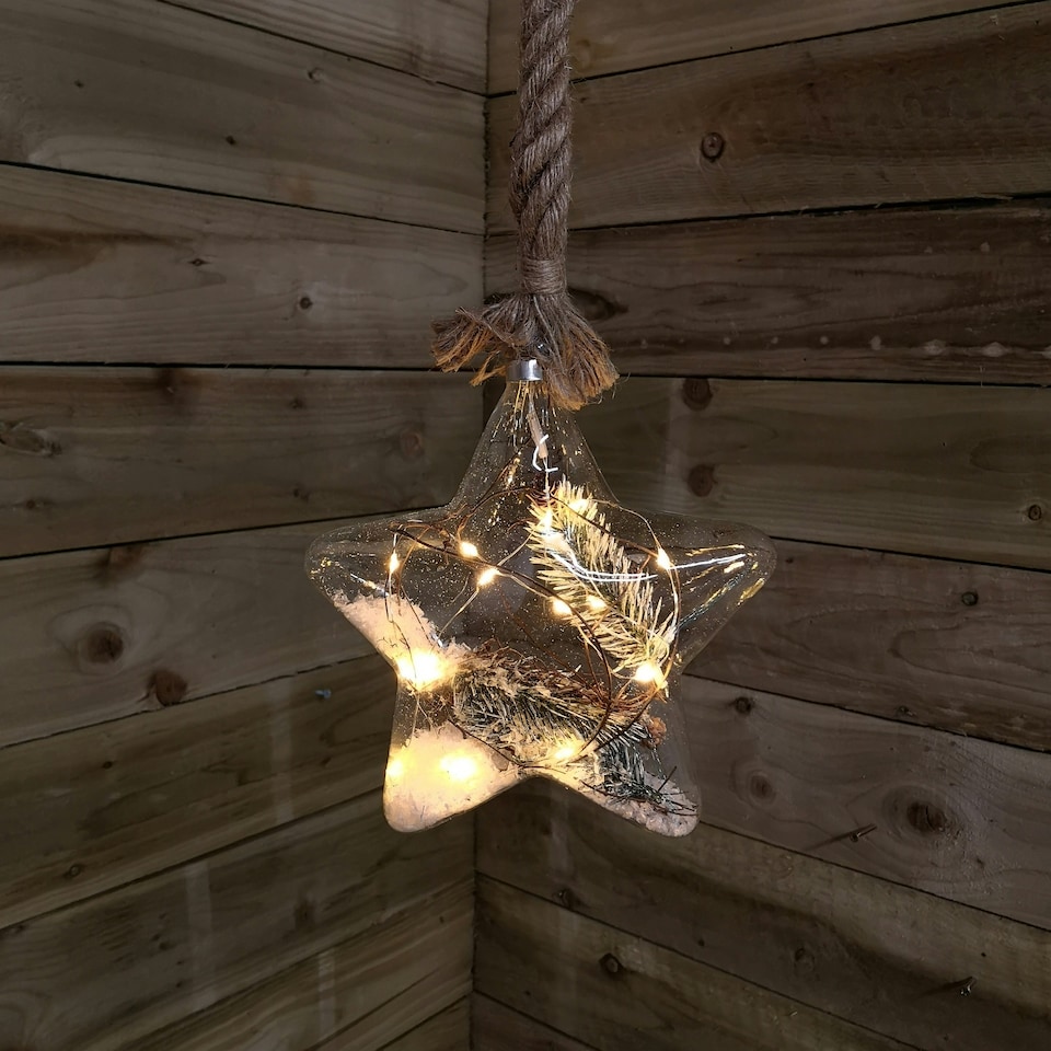 image 1 of LED Battery Operated Hanging Christmas Star Glass Decoration