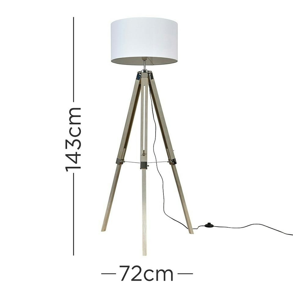 image 1 of ValueLights Brown Floor Lamp Drum White Shade | Brown