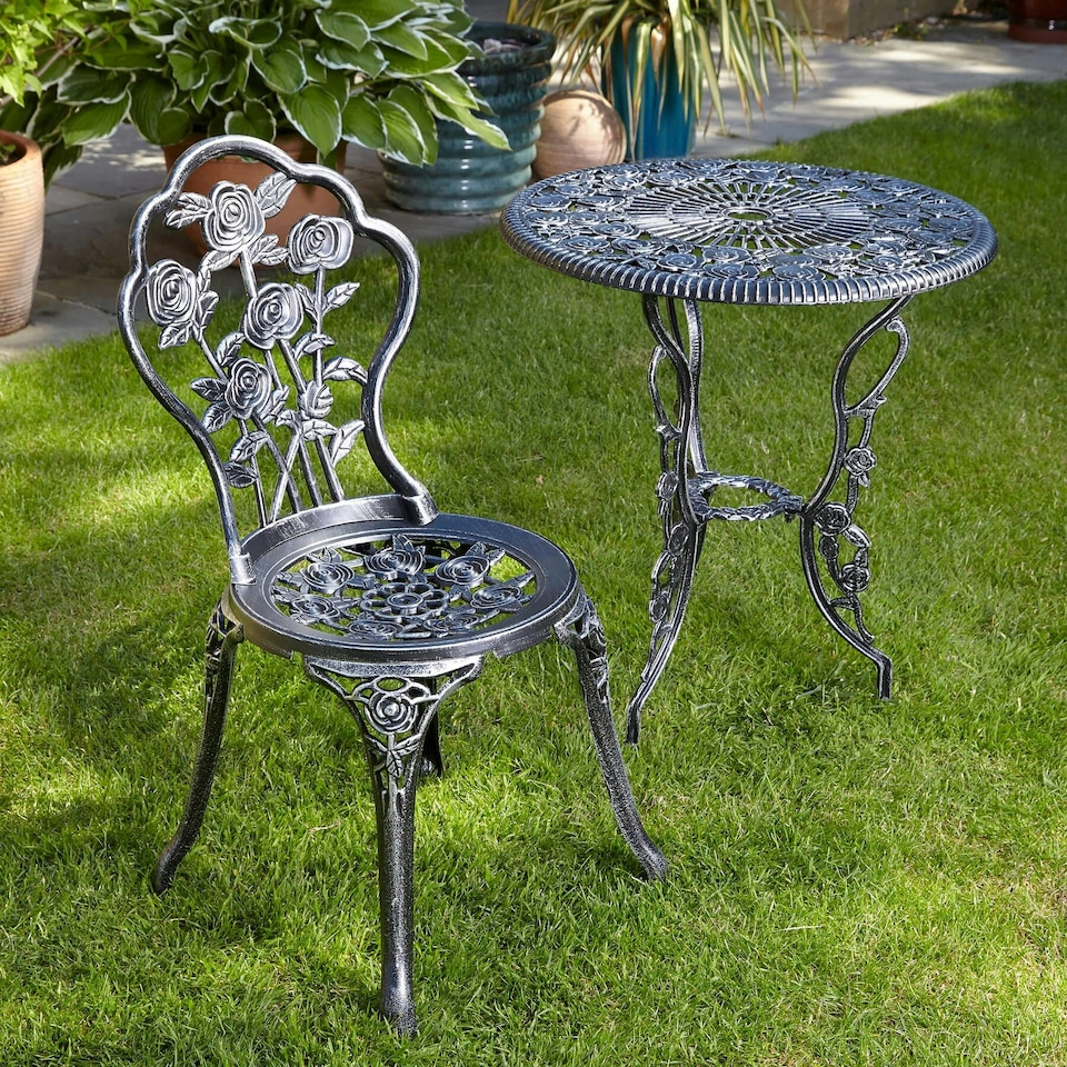 image 1 of Bistro Set Outdoor Patio Garden Furniture Table and 2 Chairs Metal