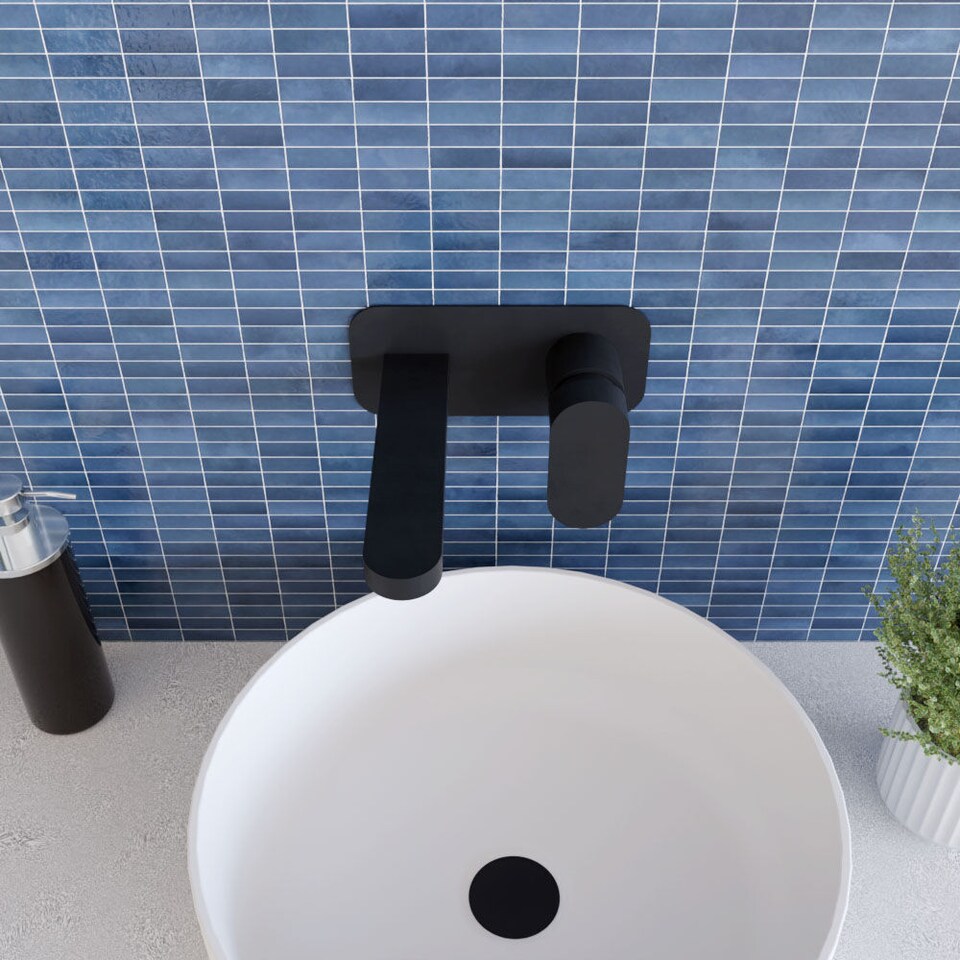 image 1 of Current Round Wall Mounted 2 Tap Hole Basin Mixer Tap - Matt Black | Black | Matt Black | 1