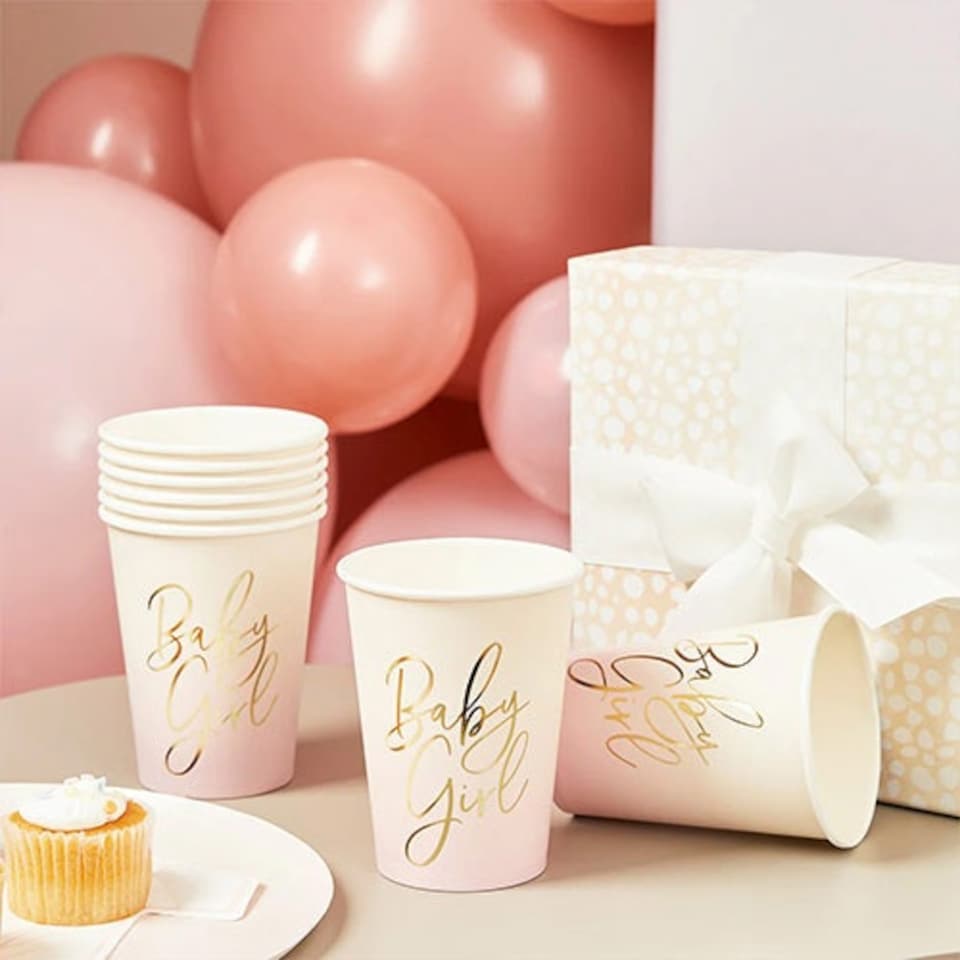 image 1 of Pink Baby Girl Paper Cups 230ml - Pack of 8