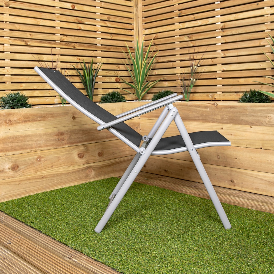 image 1 of 2 x Multi Position High Back Reclining Garden / Outdoor Folding Chair in Black and Silver