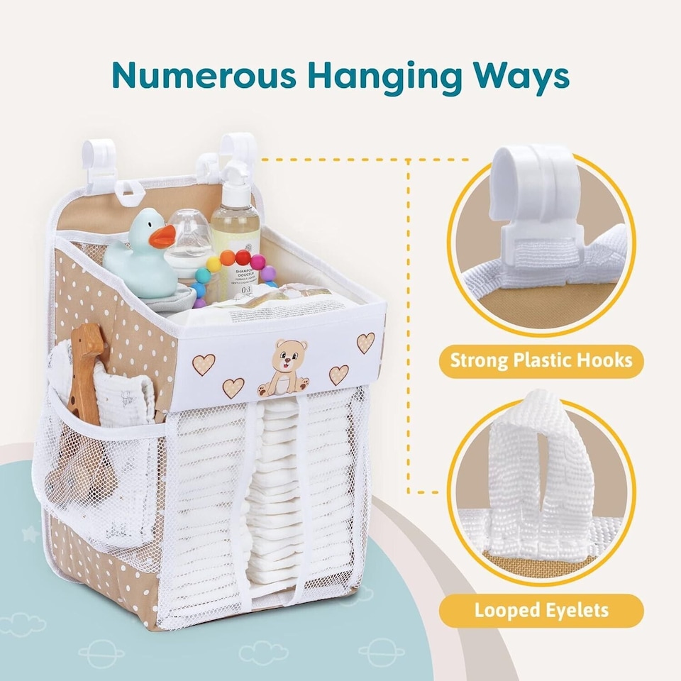 image 1 of Baby Nappy Caddy Organiser | Hanging Nursery Storage with Multiple Pockets