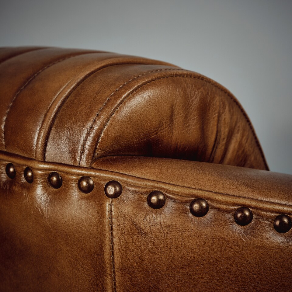image 1 of Real Genuine Leather Tub Aviator Wing Accent Arm Chair Brown Tan