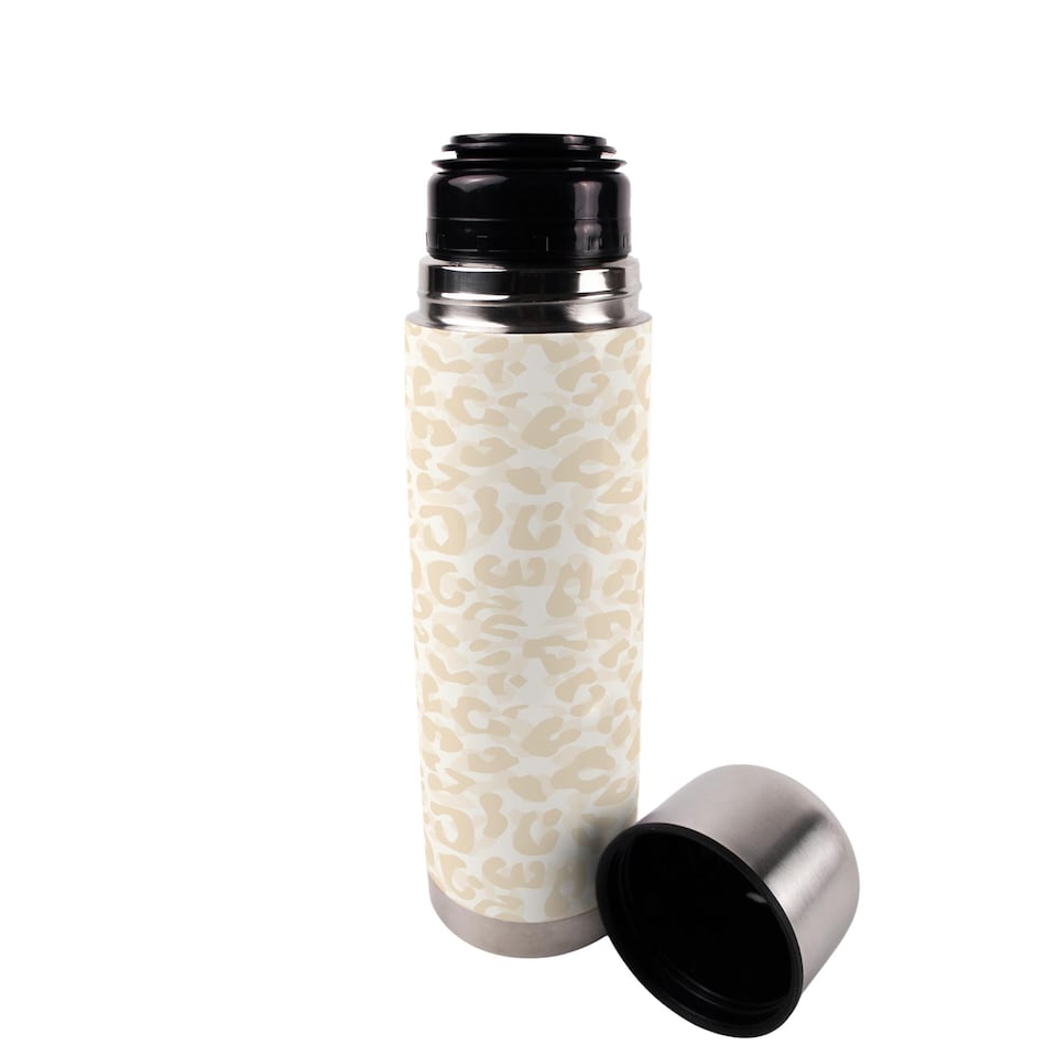 image 1 of Beige Leopard Print Large Reusable Thermal Flask