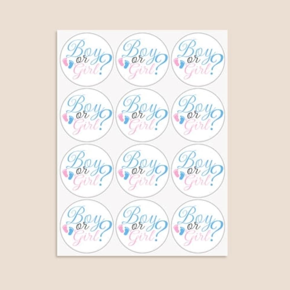 image 1 of Boy or Girl Gender Reveal Round Stickers 60mm - Sheet of 12