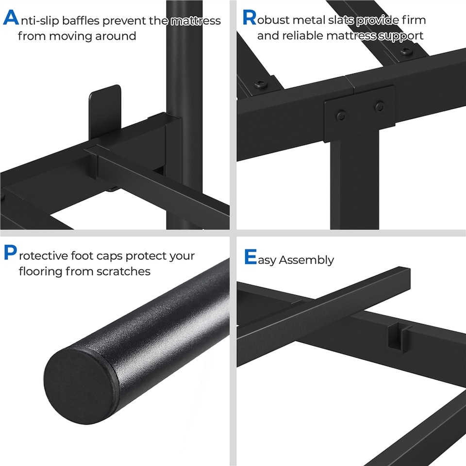 image 1 of Yaheetech 4ft6 Double Metal Platform Bed Frame with Headboard | Black | Double | 1