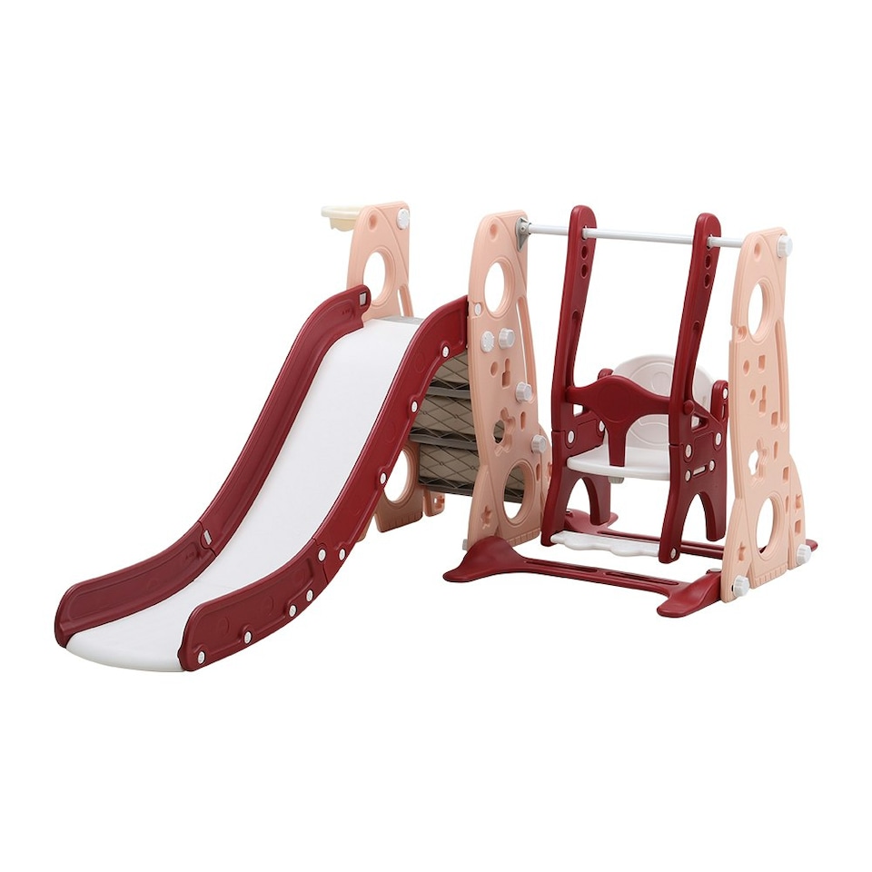 image 1 of Living and Home 3-in-1 Kids Swing Slide Set for Indoor & Outdoor - Pink & Red