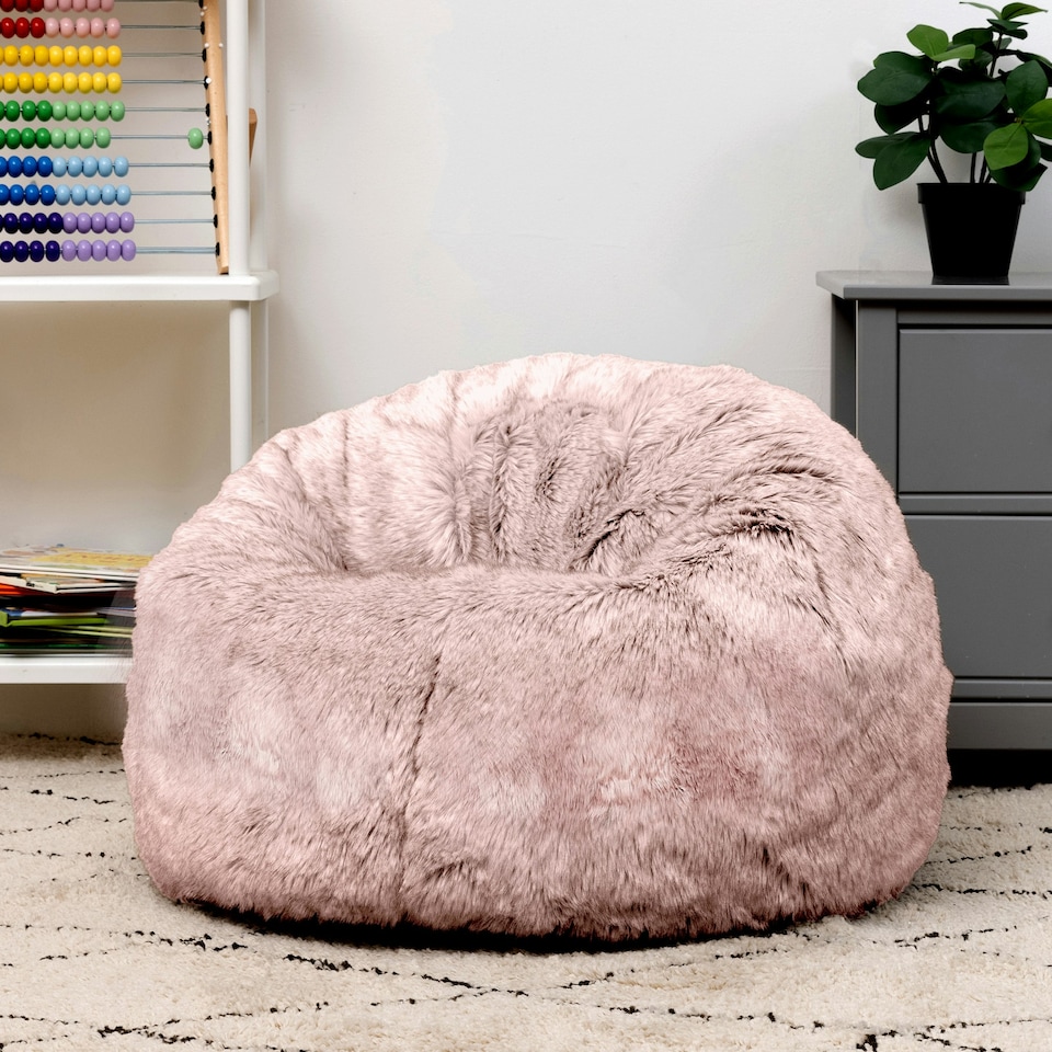 image 1 of icon Kids Classic Faux Fur Bean Bag Chair Light Pink Bean Bags for Children Pink