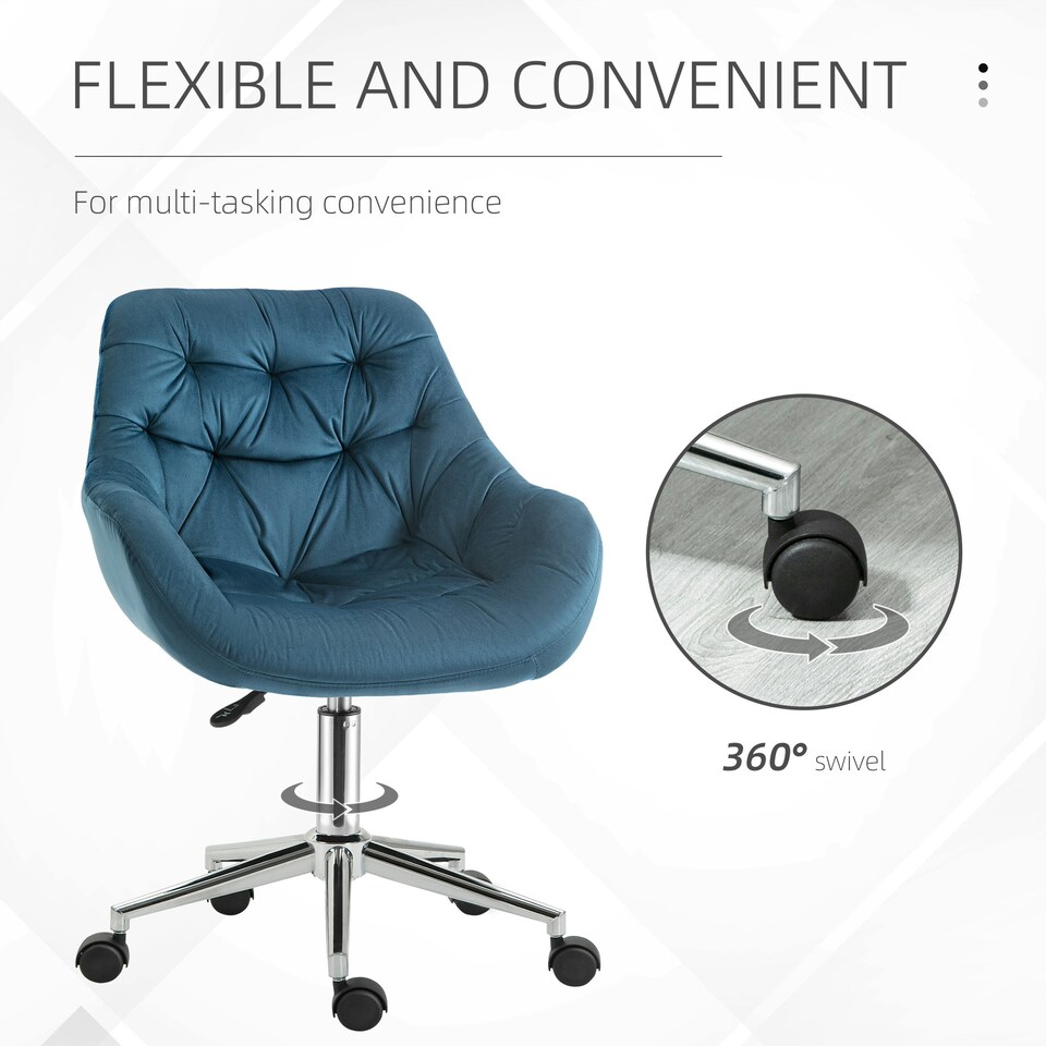 image 1 of Vinsetto Velvet Home Office Chair Desk Chair with Adjustable Height, Blue