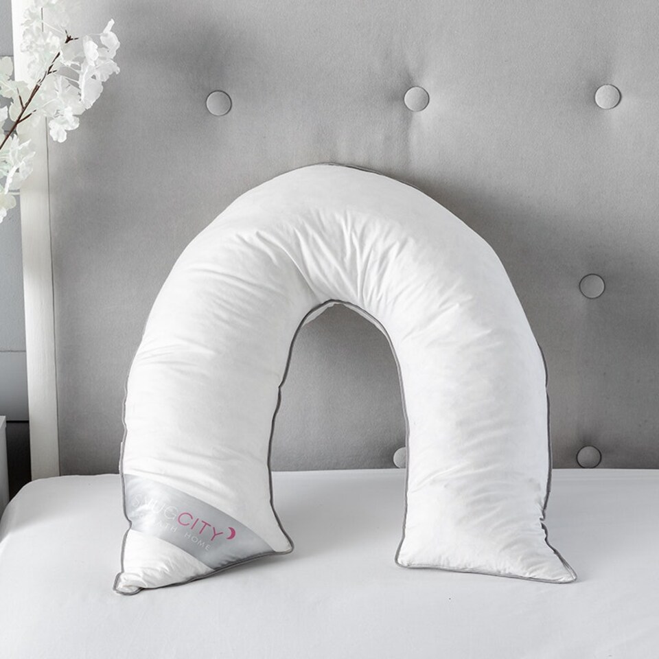 image 1 of V Shape Duck Feather And Down Luxury Pillow 100% Cotton Cover White