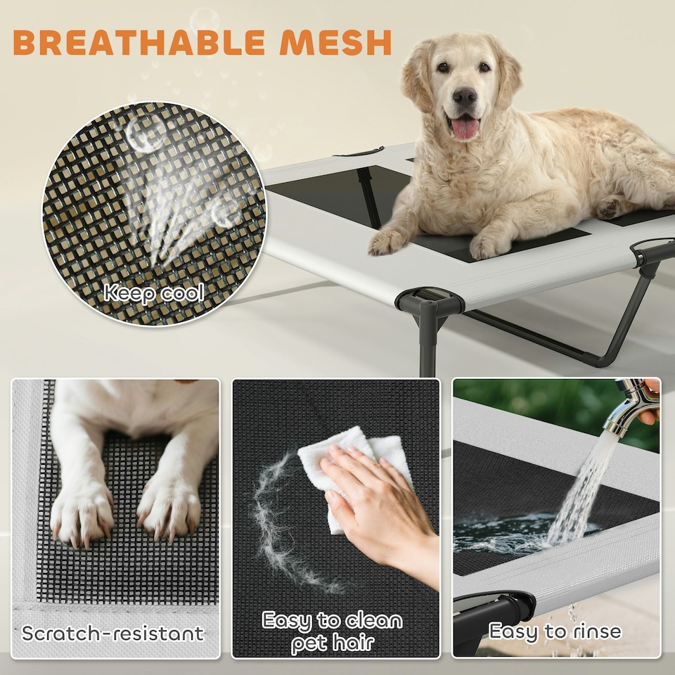 image 1 of PawHut Portable Elevated Dog Bed with Removable Canopy, 92 x 75 x 89 cm Grey | M