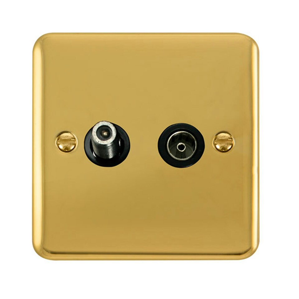 SE HOME Curved Polished Brass Satellite & Coaxial Socket 1 Gang Black | Polished Brass