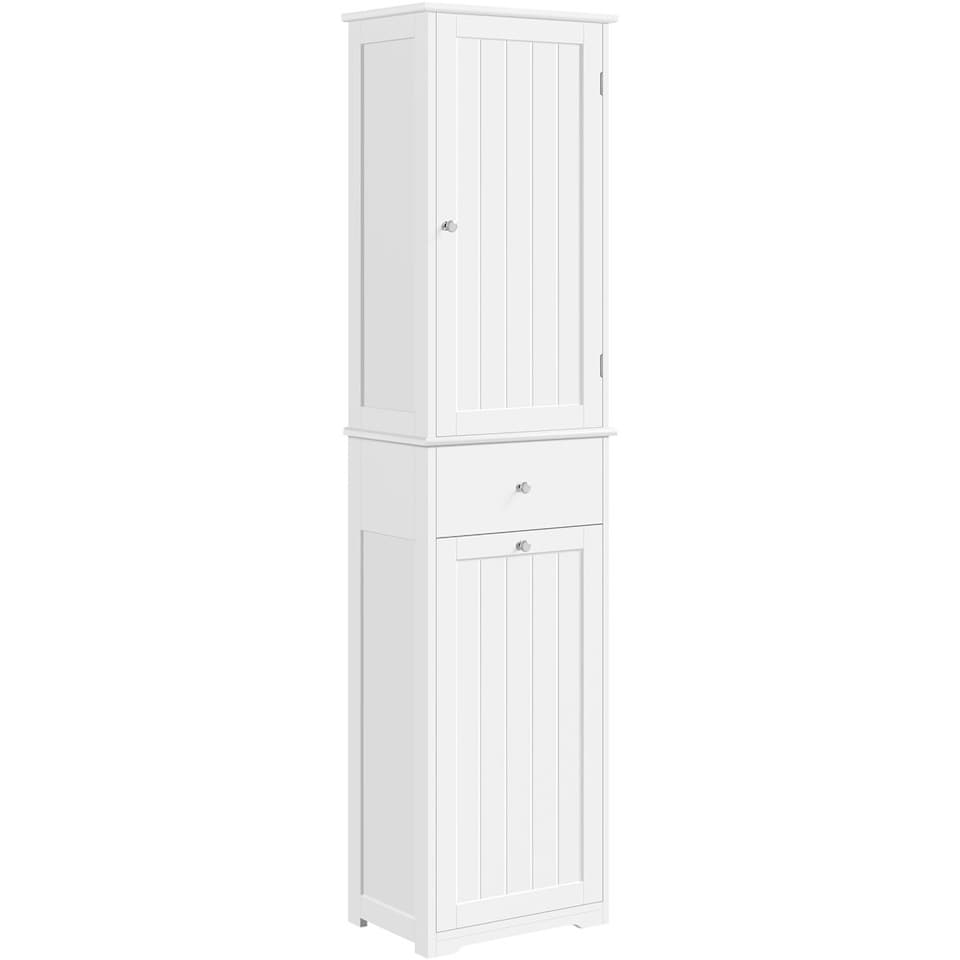 image 1 of Yaheetech Freestanding Bathroom Cabinet with Laundry Basket White White