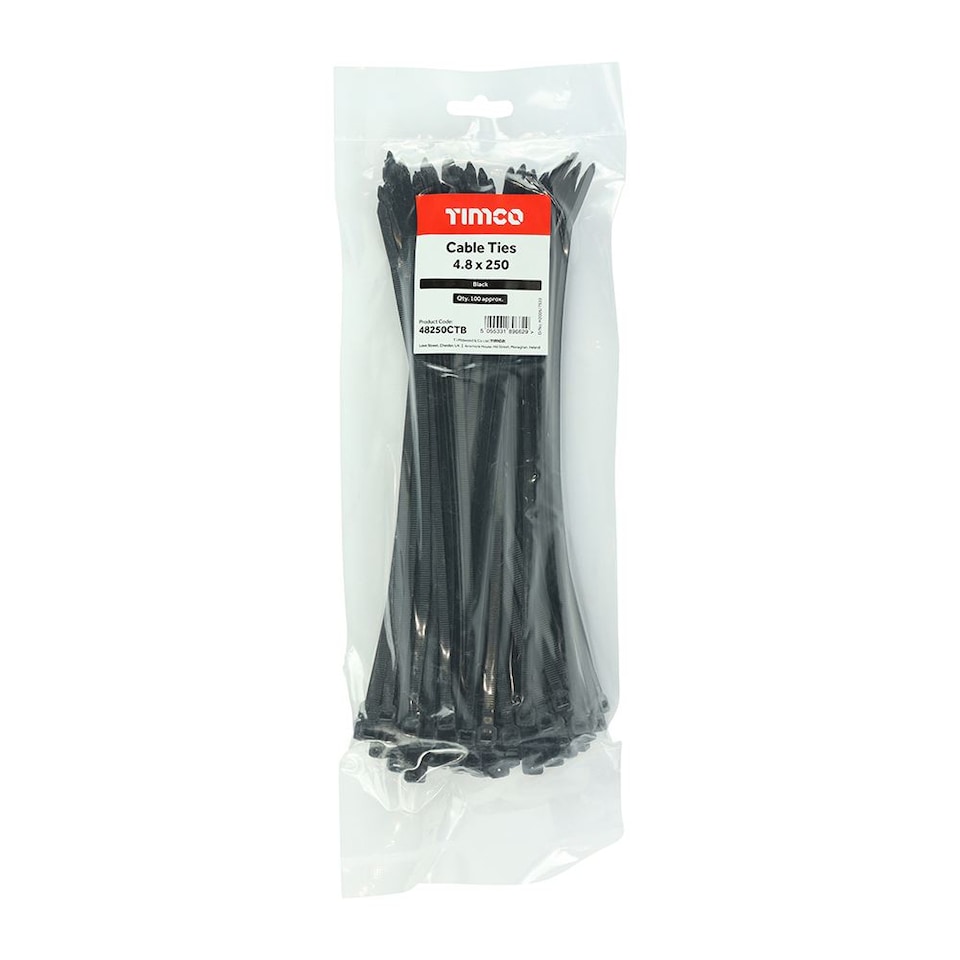 image 1 of Timco - Cable Ties - Black (Size 4.8 x 250 - 100 Pieces)
