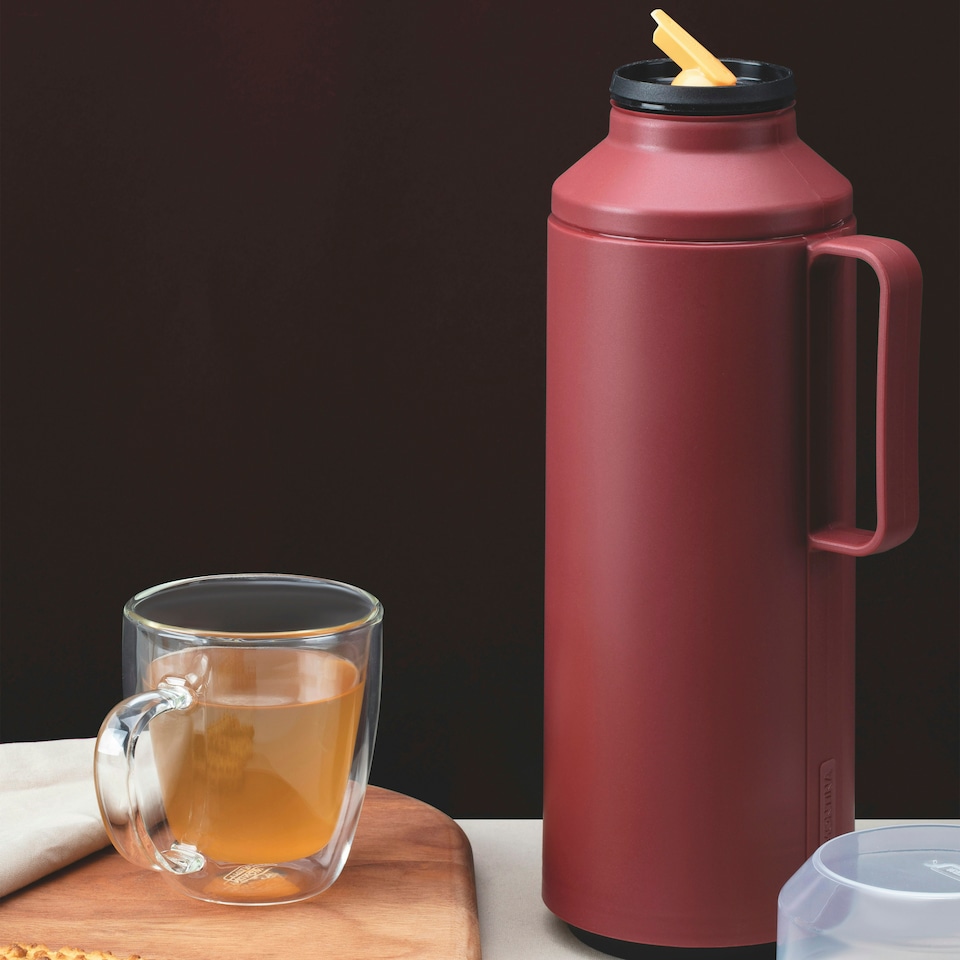 image 1 of Tramontina Thermal Flask with Cup Lid and Interior Glass Container (Red, 1.0l)
