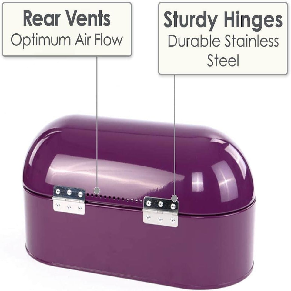 image 1 of CALITEK Retro Bread Bin Round Top Kitchen Counter Coated Carbon Steel Purple